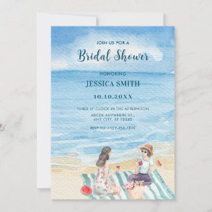 Wasserfarbe Girls beim Strandbad Brautparty Einladung