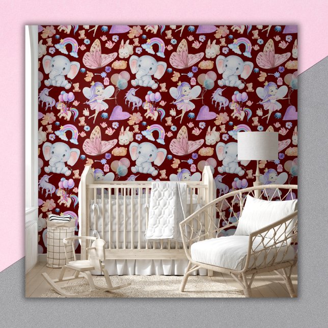 Wasserfarbe Girly Whimsical auf Maroon | Tapete (Von Creator hochgeladen)