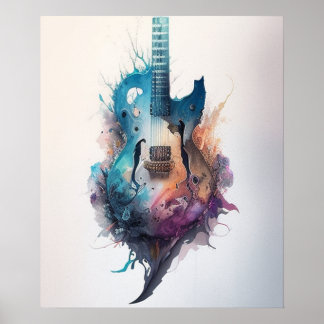 Wasserfarbe Gitarre Liebhaber Poster