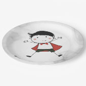 Wasserfarbe glückliche Stick Boy Red Cape Schöne Pappteller (Schrägansicht)