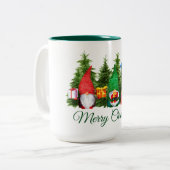 Wasserfarbe Gnomes Grün Frohe Weihnachten Zweifarbige Tasse (Vorderseite Links)