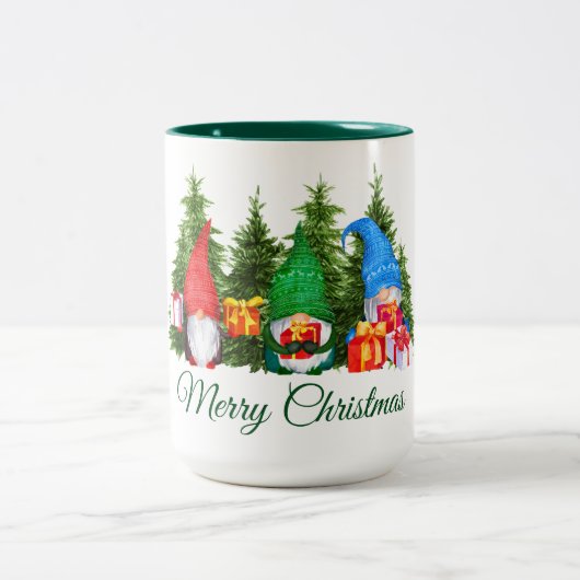 Wasserfarbe Gnomes Grün Frohe Weihnachten Zweifarbige Tasse (Mittel)