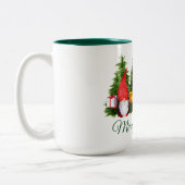 Wasserfarbe Gnomes Grün Frohe Weihnachten Zweifarbige Tasse (Links)