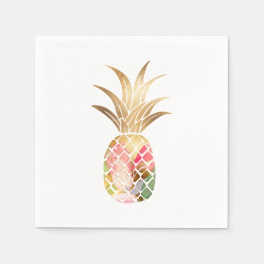 Wasserfarbe Gold Ananas Napkins Serviette (Vorderseite)