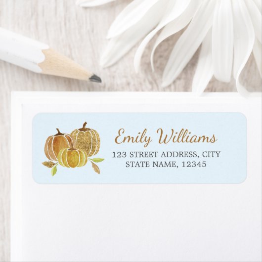 Wasserfarbe Gold Blue Pumpkin Fall Label (Insitu)