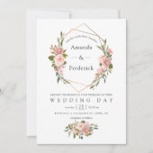 Wasserfarbe Gold Geometrische Rosa Rosen Hochzeit Einladung (Vorderseite)