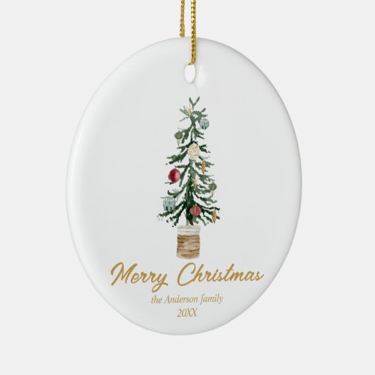 Wasserfarbe Gold Ornamente Bäume Frohe Weihnachten (Rechts)