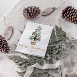 Wasserfarbe Gold Ornamente Bäume Frohe Weihnachten