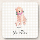 Wasserfarbe Golden Blume Liebe DOG NAME Gingham Getränkeuntersetzer (Vorderseite)