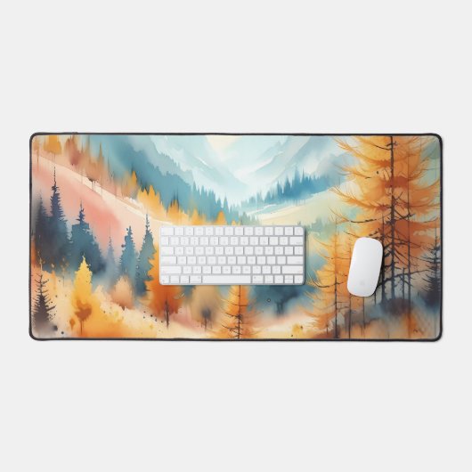 Wasserfarbe Goldene Lärchen und farbenfrohe Täler Schreibtischunterlage (Tastatur & Maus)