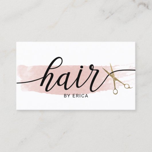 Wasserfarbe Goldschere Elegante Typografie Haar Visitenkarte (Vorderseite)