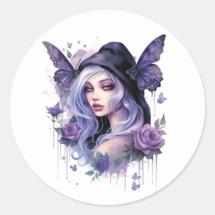 Wasserfarbe Gothic Dark Fairy Runder Aufkleber