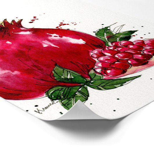 Wasserfarbe Granatapfel Küche Kunst Poster (Ecke)