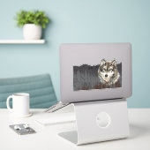 Wasserfarbe Grau Wolf Bergsee-Zauber im Val Piora Aufkleber (Laptop auf Schreibtisch)