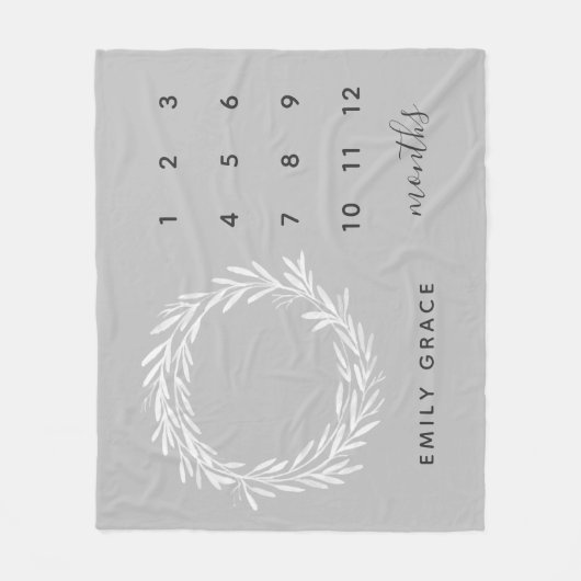 Wasserfarbe Grau Wreath Minimalistischer Meilenste Fleecedecke (Vorderseite)