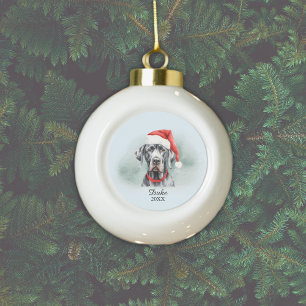 Wasserfarbe Große Dane Weihnachtsmannmütze Persona Keramik Kugel-Ornament