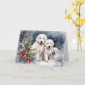 Wasserfarbe Große Pyrenäen Welpen 1 Xmas Szene Karte (Gelbe Blume)