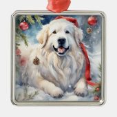 Wasserfarbe Große Pyrenäen Winter Xmas Szene 2 Ornament Aus Metall (Vorne)