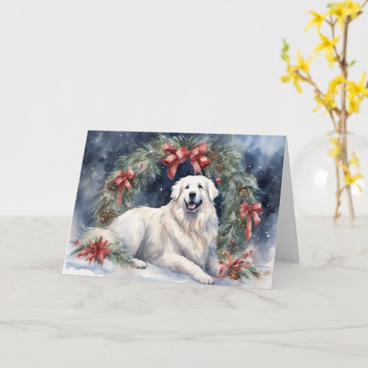 Wasserfarbe Große Pyrenäen Xmas Szene Karte (Gelbe Blume)