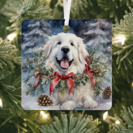 Wasserfarbe Große Pyrenäen Xmas Szene Ornament Aus Metall