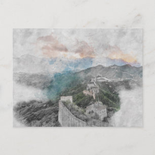Wasserfarbe Große Wand an China Postkarte - Reise