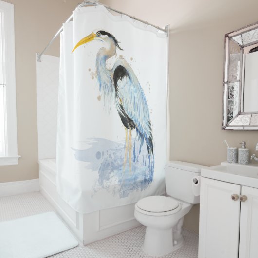 Wasserfarbe Großer Blaue Herde Bird Duschvorhang (Beispiel)