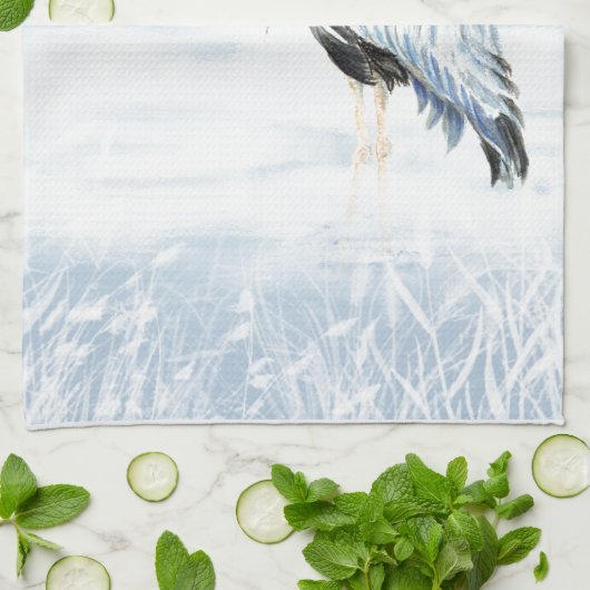 Wasserfarbe Großer Blaue Herde Bird Geschirrtuch (Gefaltet)