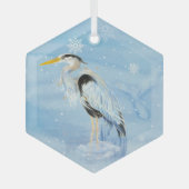 Wasserfarbe Großer Blaue Herde Bird Ornament Aus Glas (Vorderseite)