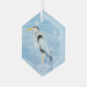 Wasserfarbe Großer Blaue Herde Bird Ornament Aus Glas (Vorderseite Links)