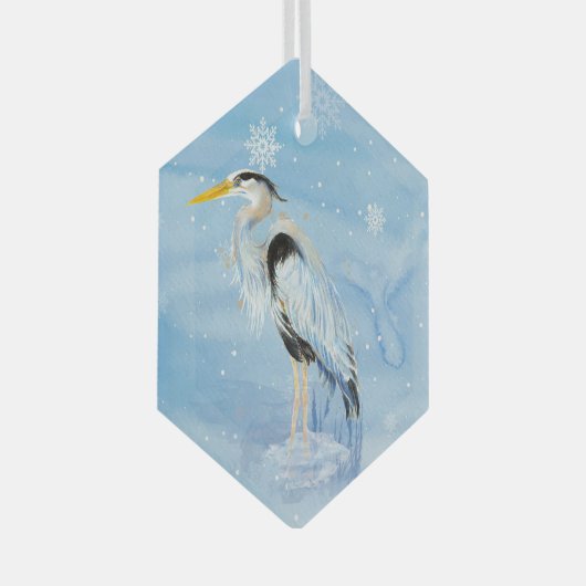 Wasserfarbe Großer Blaue Herde Bird Ornament Aus Glas (Vorderseite Rechts)