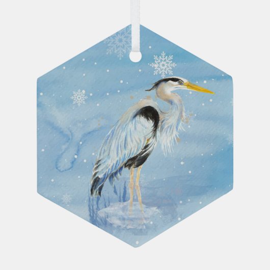 Wasserfarbe Großer Blaue Herde Bird Ornament Aus Glas (Rückseite)