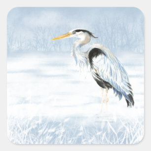 Wasserfarbe Großer Blaue Herde Bird Quadratischer Aufkleber