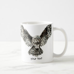 Wasserfarbe Großes graues Owl, Naturvogel Kaffeetasse
