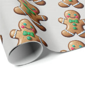 Wasserfarbe Grün & Braun Lebkuchen Menschenmuster Geschenkpapier (Rolleneckpunkt)