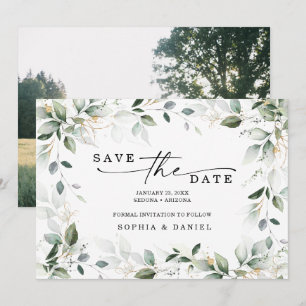 Wasserfarbe-Grün-Gold-Save-the-Date-Hochzeit Save The Date