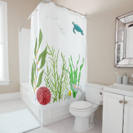 Wasserfarbe Grün Korallen Ozeanfisch Schildkröte Duschvorhang