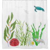 Wasserfarbe Grün Korallen Ozeanfisch Schildkröte Duschvorhang (Vorderseite)