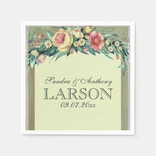 Wasserfarbe Grün & Rosa Hochzeit Napkin Serviette (Vorderseite)