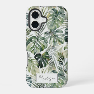 Wasserfarbe Grün Tropischer Wald Blätter Muster iPhone 16 Hülle