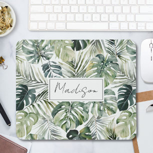 Wasserfarbe Grün Tropischer Wald Blätter Muster Mousepad