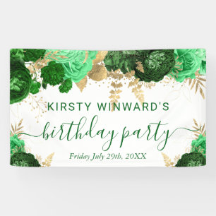 Wasserfarbe Grün und Gold Blumen Geburtstag Banner