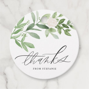 Wasserfarbe Grün und Weiße Blume Danke Geschenkanhänger