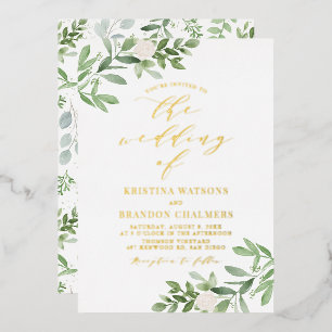 Wasserfarbe-Grün und weiße Blumen-Hochzeit Folieneinladung