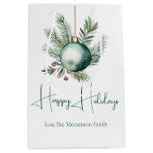 Wasserfarbe Grün Weihnachtsschmuck Happy Holidays Mittlere Geschenktüte (Vorderseite)