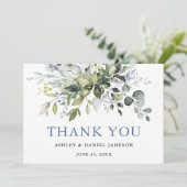 Wasserfarbe Grüne Dusty Blue Wedding Dankeskarte (Stehend Vorderseite)