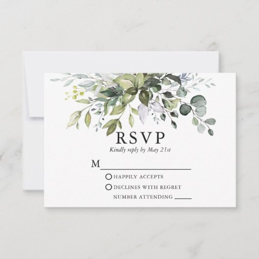 Wasserfarbe Grüne Dusty Blue Wedding RSVP Karte (Vorderseite)