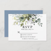 Wasserfarbe Grüne Dusty Blue Wedding RSVP Karte (Vorne/Hinten)