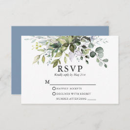 Wasserfarbe Grüne Dusty Blue Wedding RSVP Karte