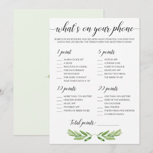 Wasserfarbe Grüne Leaf Brautparty Handspiel (Vorne/Hinten)