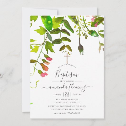 Wasserfarbe Grüne Taufe Einladung (Vorderseite)